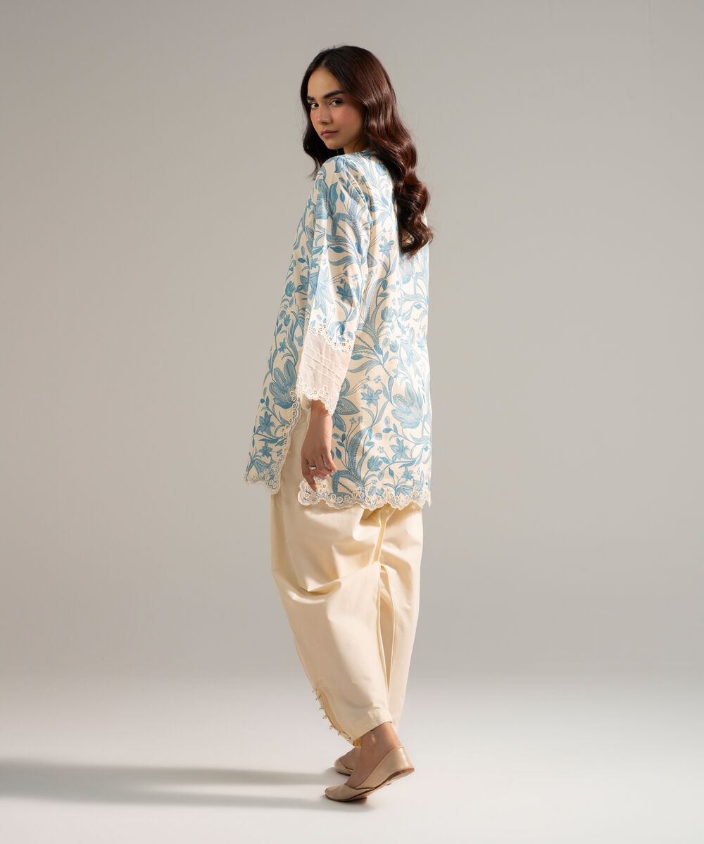 Women's RTW Slub Lawn Embroidered Off White 2 Piece Suit
