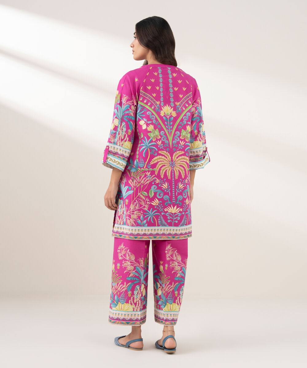 Women's RTW Light Khaddar Printed Straight Pink Shirt