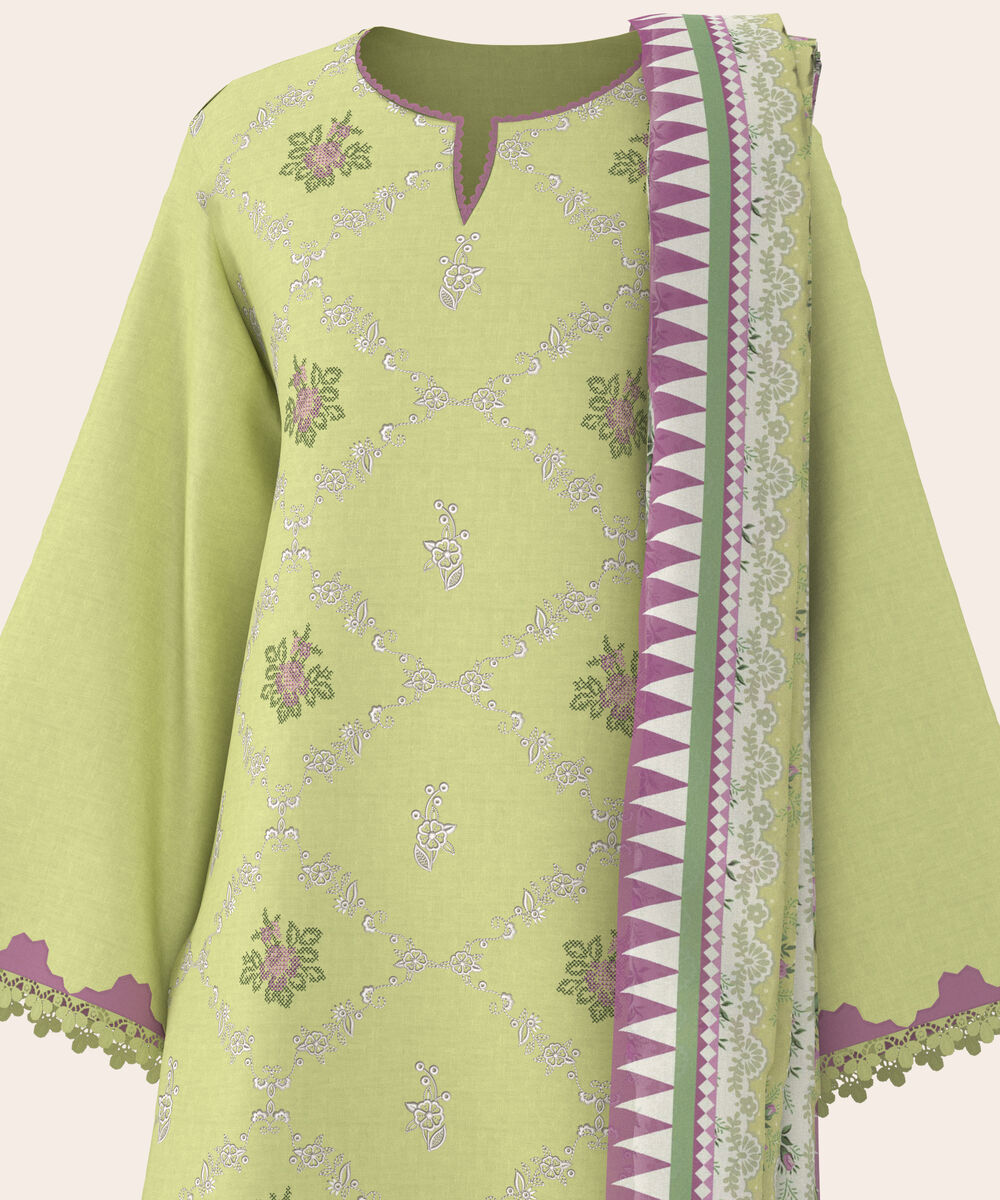 Women's Unstitched Self Jacquard Light Yellow  Embroidered 3 Piece Suit
