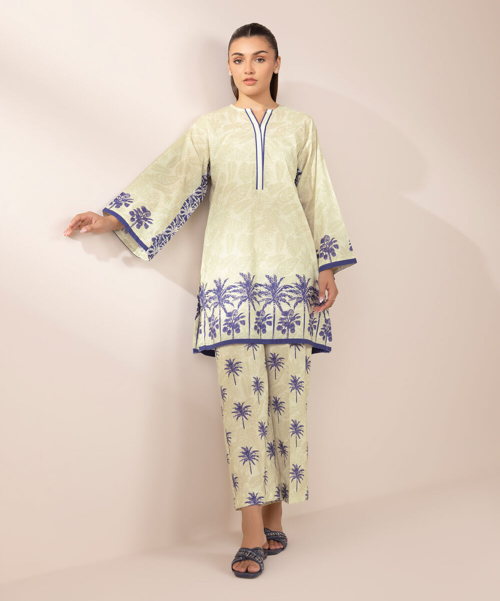 Women's RTW Lawn Beige Printed Boxy Shirt