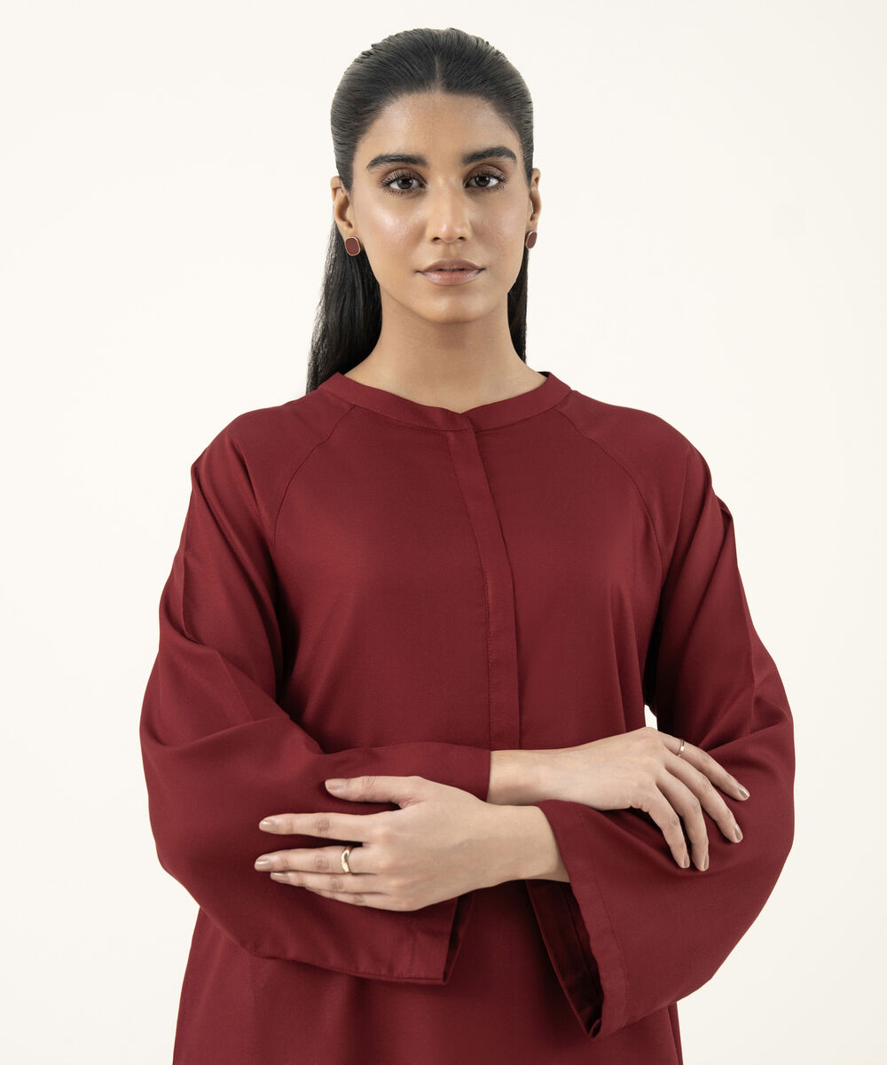 Women's RTW Dobby Red Solid Straight Shirt