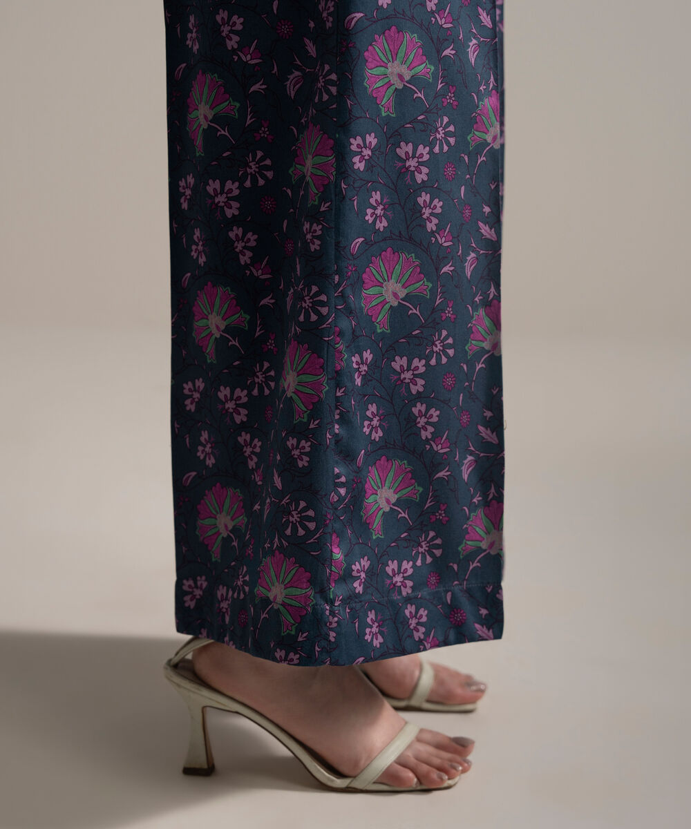 Women's RTW Cambric Printed Blue Flared Pants