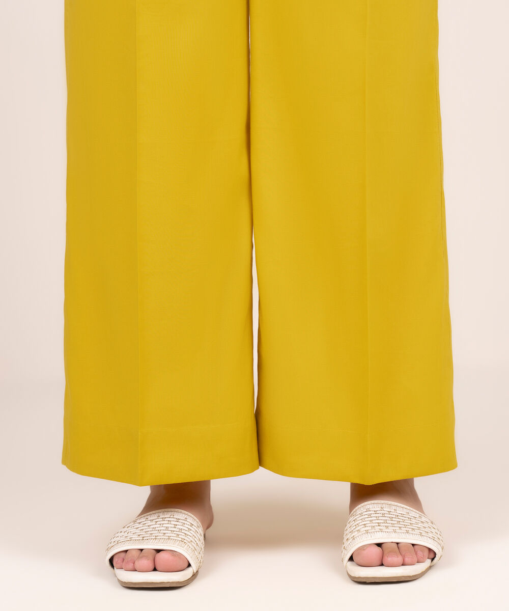 Women's RTW Cotton Viscose Yellow Solid Culottes