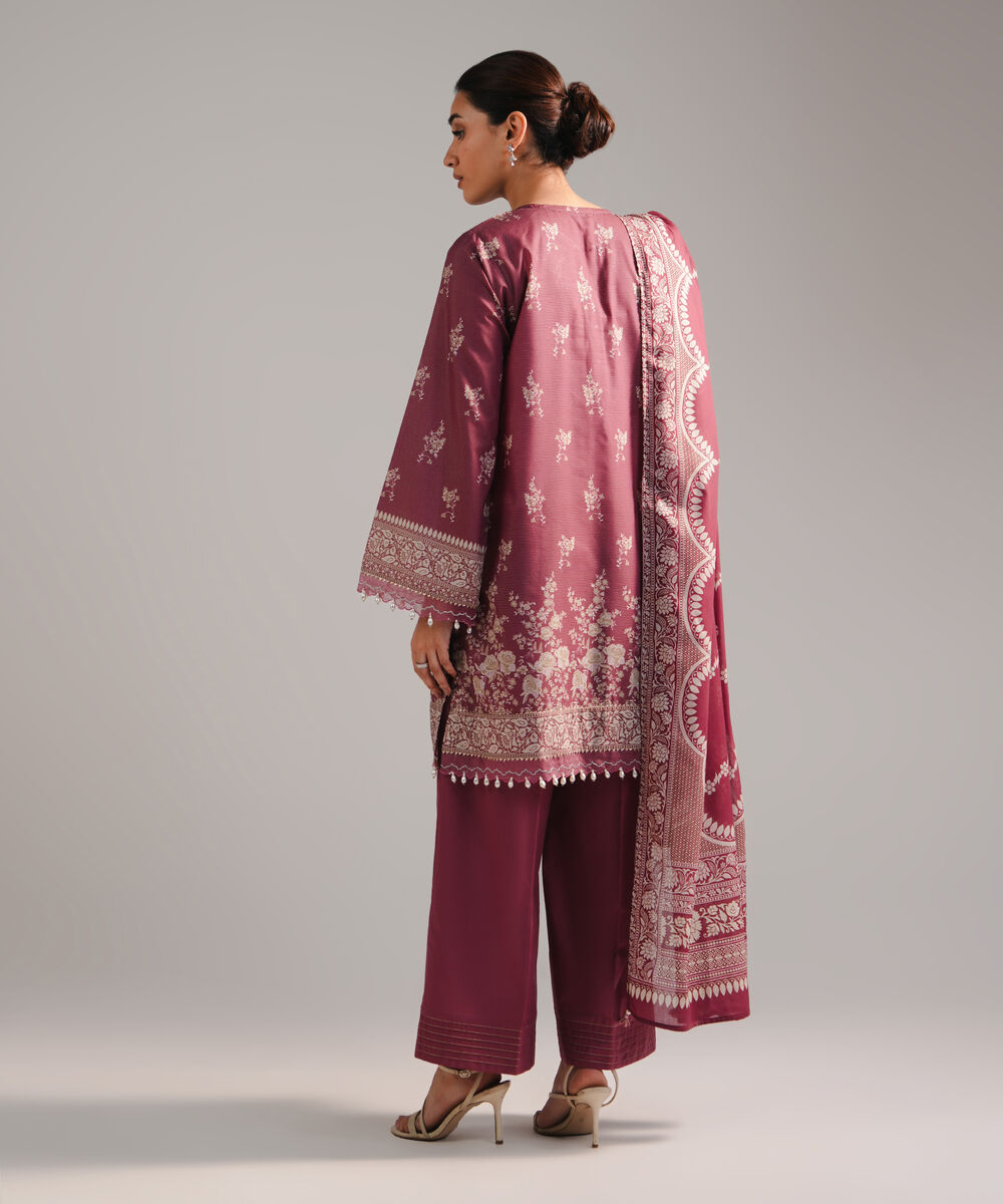 Women's RTW Zari Lawn Embroidered Pink 3 Piece Suit