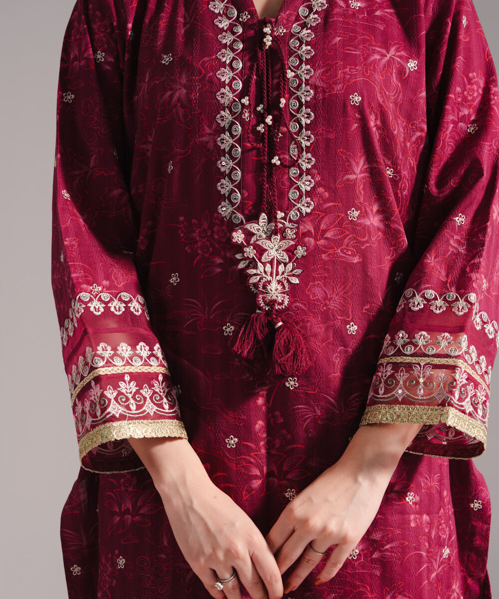 Women's RTW Leno Kara Embroidered A-Line Plum Shirt