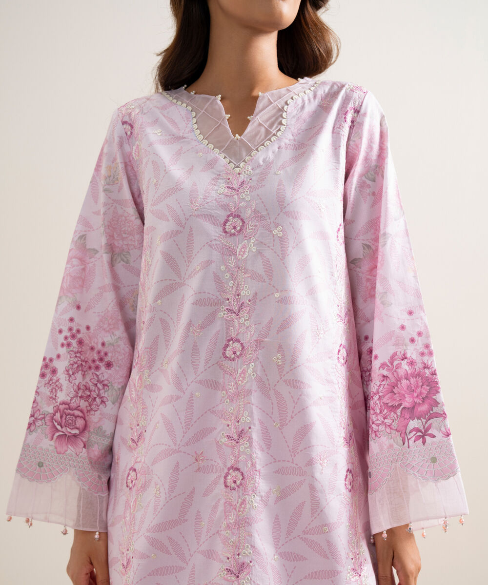 Women's Unstitched Lawn Embroidered Pink 3 Piece Suit