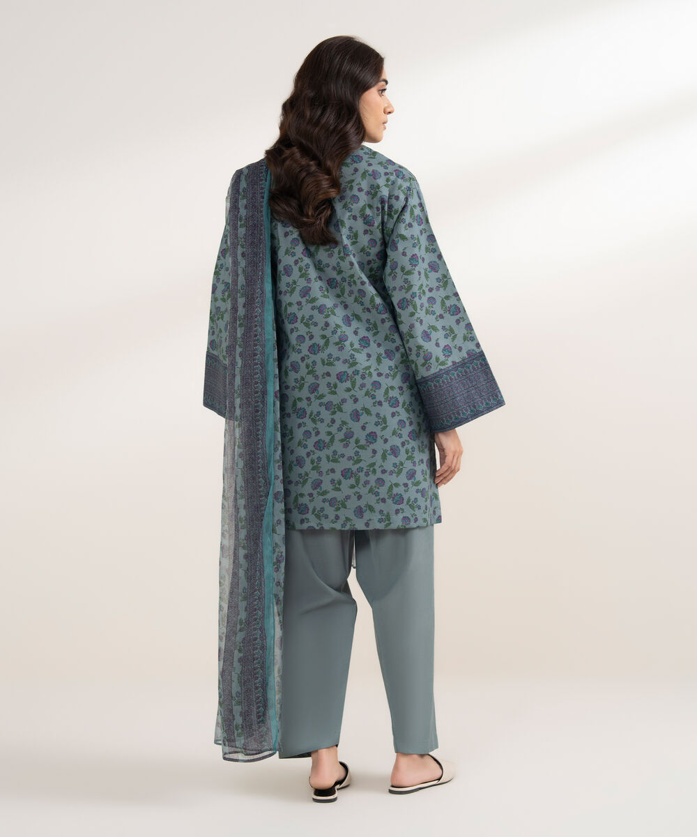 Women's Unstitched Lawn Printed Green 3 Piece Suit