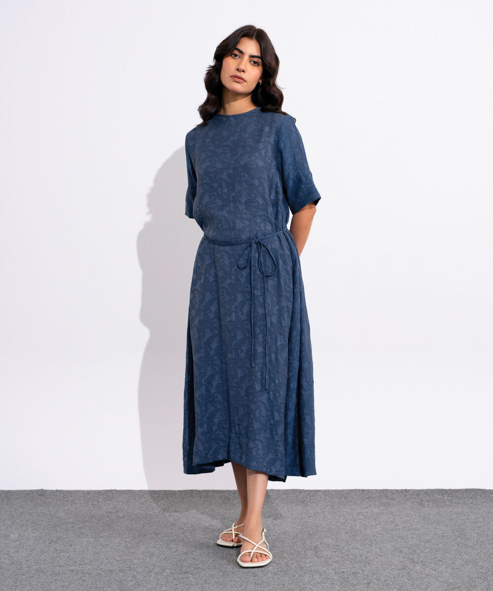 Women's Blue Textured Maxi Dress