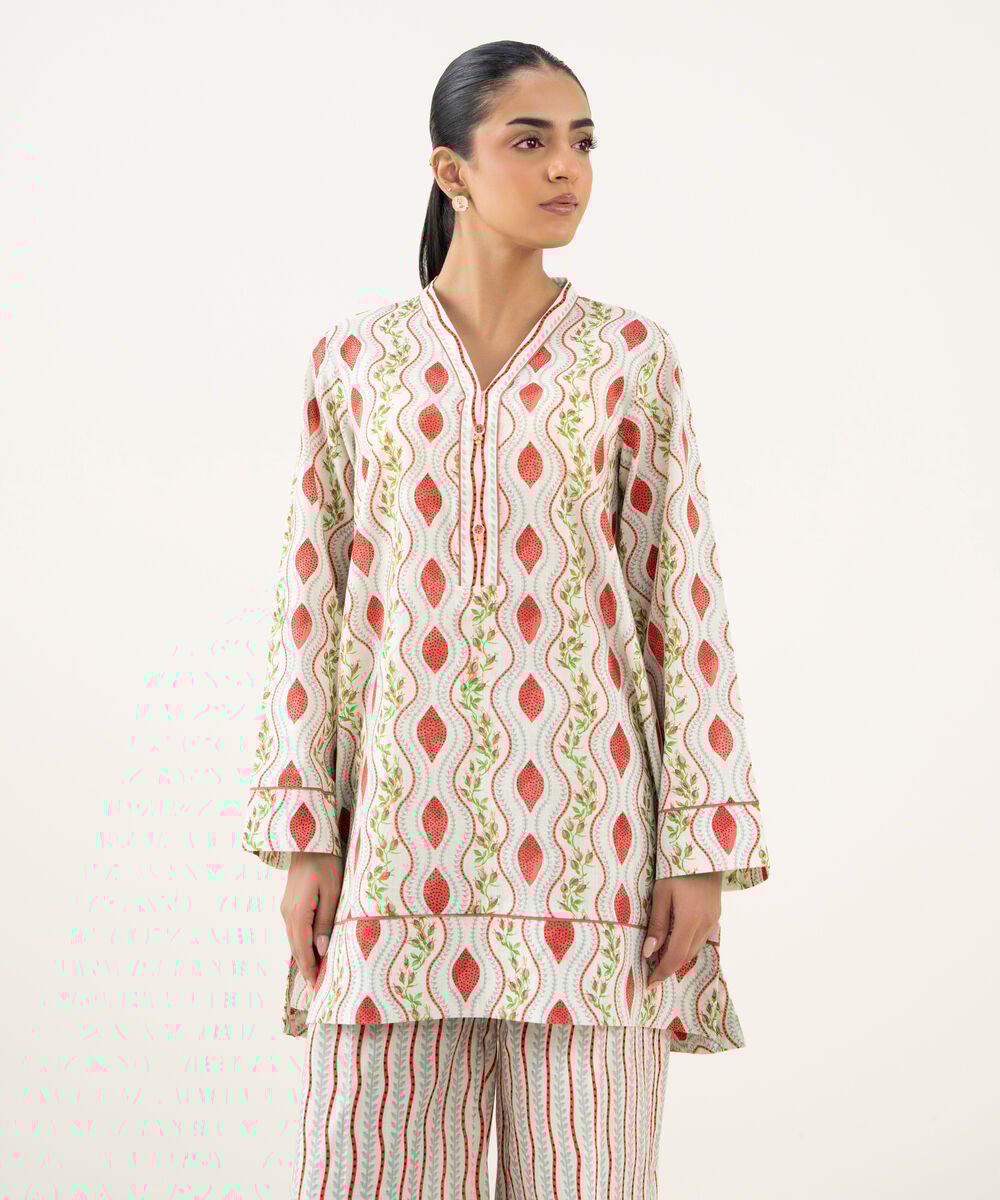 Women's RTW Crosshatch Printed Off White Straight Shirt