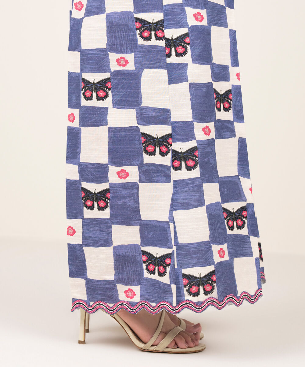 Women's RTW Khaddar Embroidered Blue Flared Pants