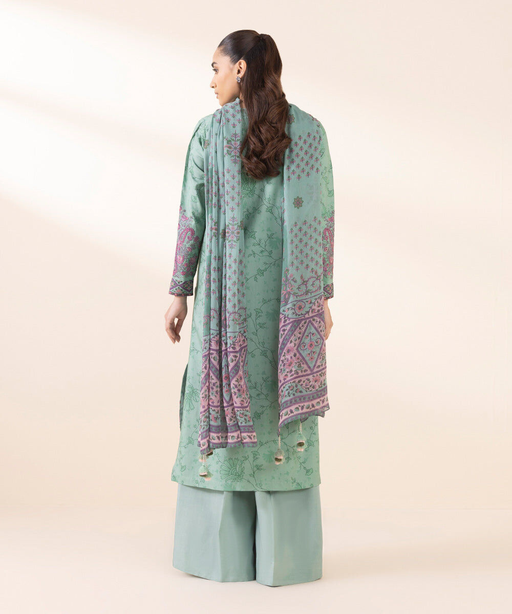 Woman - Blue 3 Piece - Embroidered Linen Suit