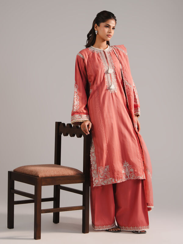 3 Piece - Embroidered Leno Kara Suit