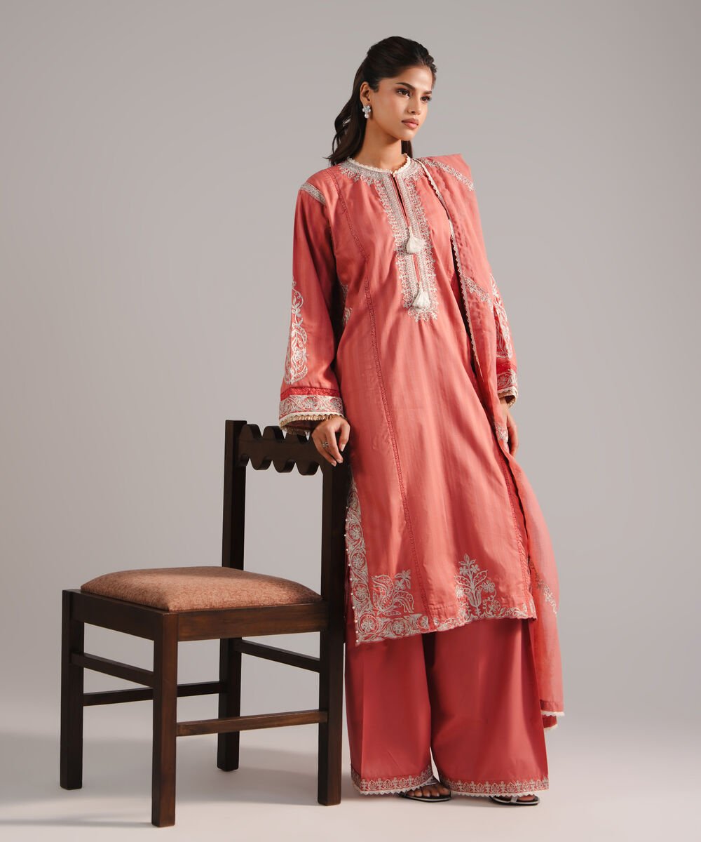 Women's RTW Leno Kara Embroidered Coral 3 Piece Suit