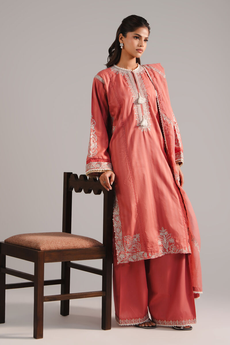 3 Piece - Embroidered Leno Kara Suit