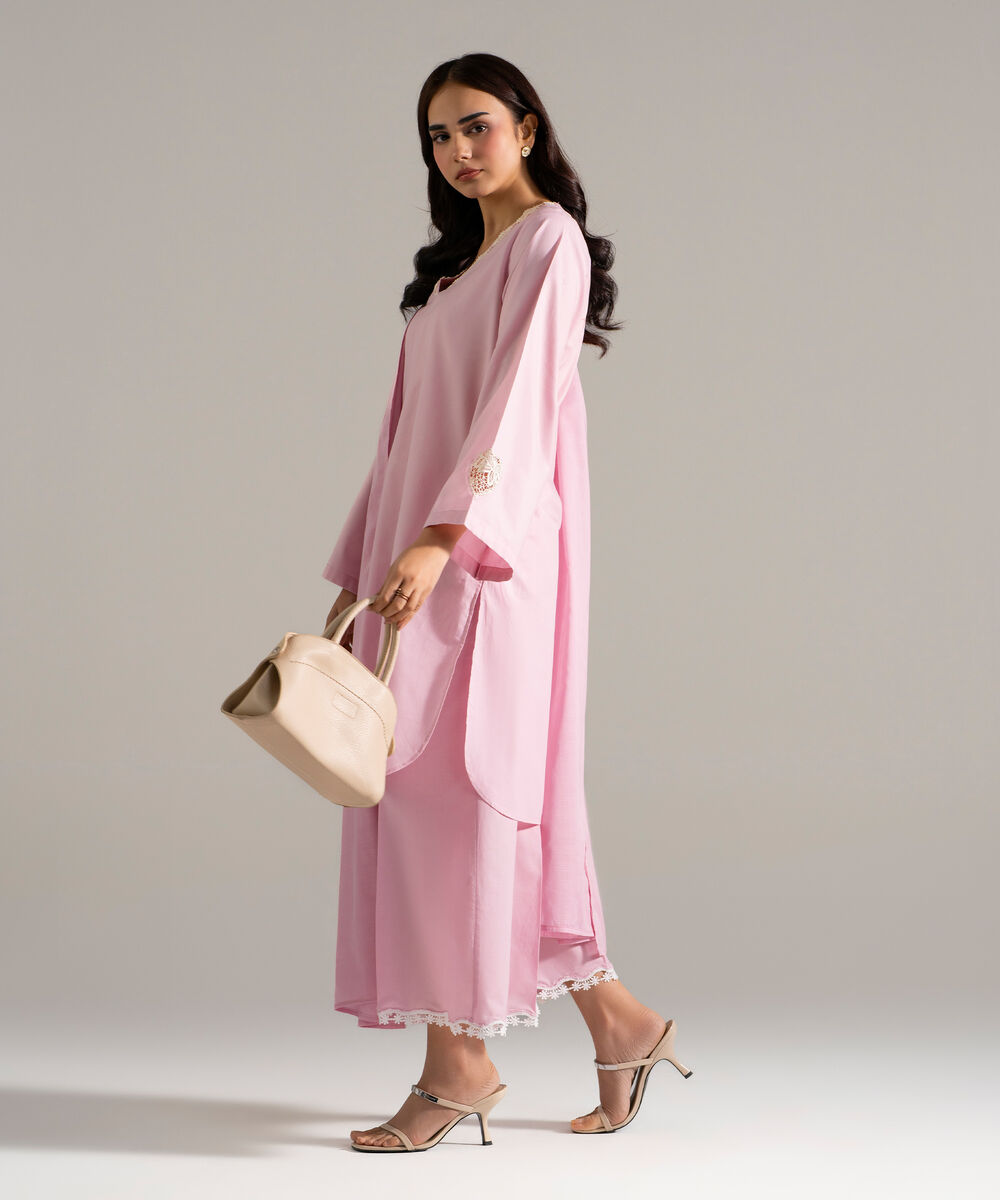 Women's RTW Cambric Printed Pink 3 Piece Suit
