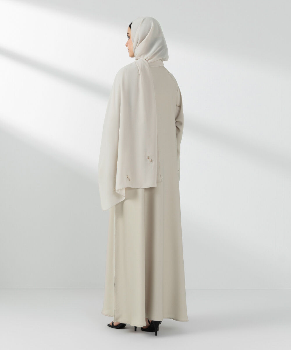 Woman - Beige Hand Embellished Abaya Set