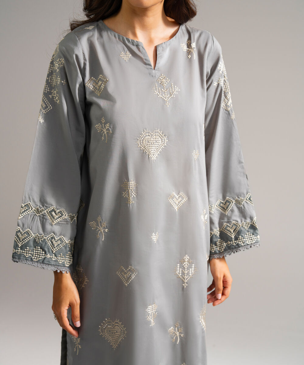 Women's RTW Lawn Embroidered Grey 2 Piece Suit