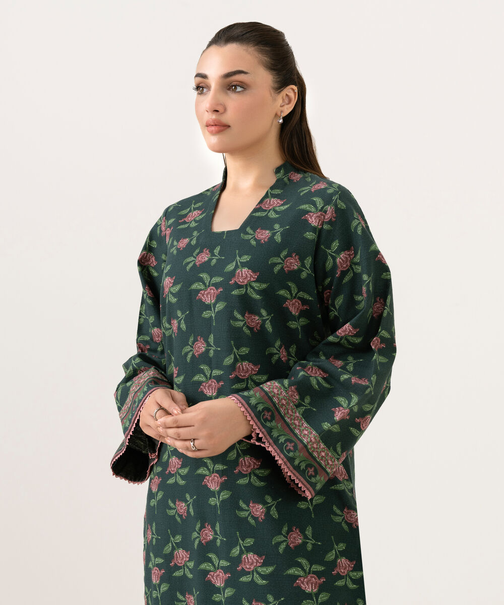 Women's Unstitched Cotton Printed Green Shirt