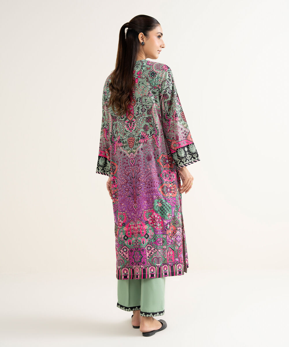 Women's RTW Linen Viscose Embroidered Green A-Line Shirt