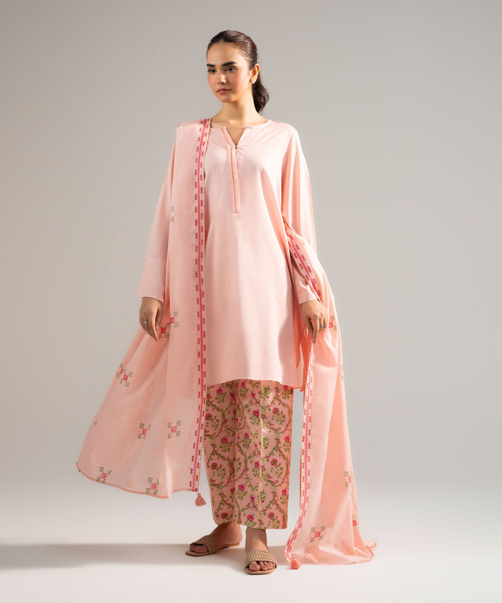 Women's RTW Dobby Solid Pink 3 Piece Suit