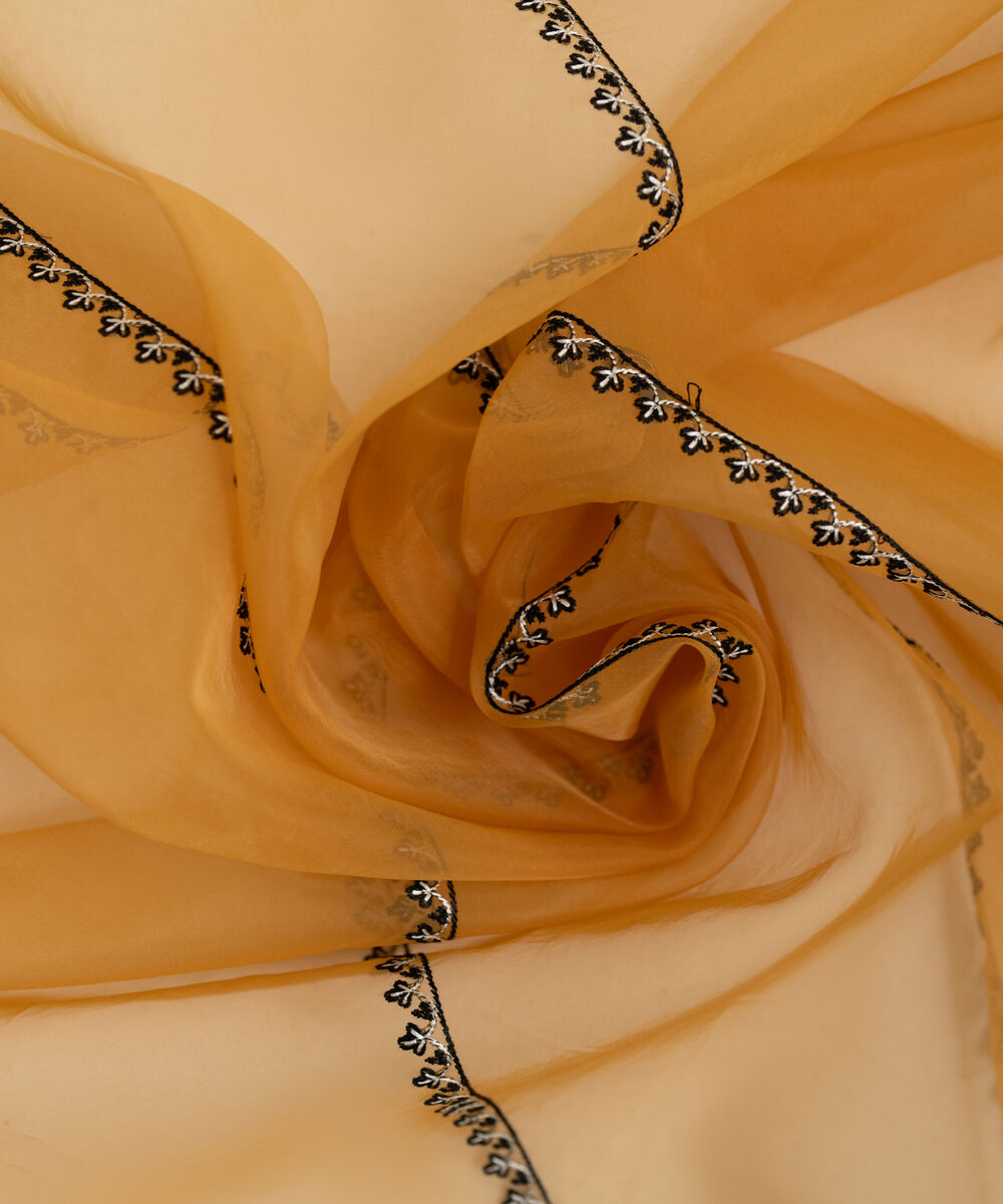 Women's RTW Blended Organza Embroidered Orange Dupatta