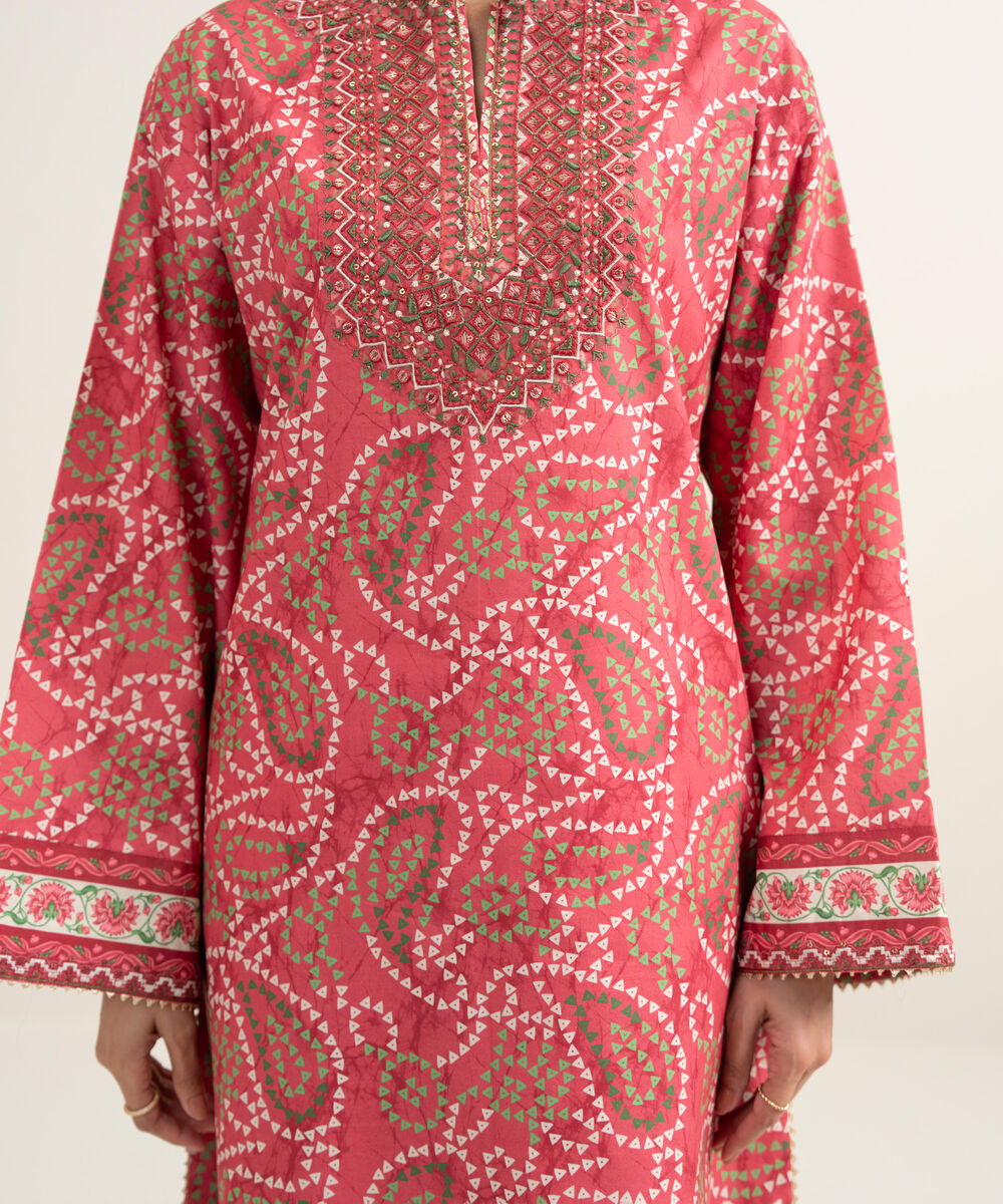 Women's Unstitched Lawn Embroidered Light Red 2 Piece Suit