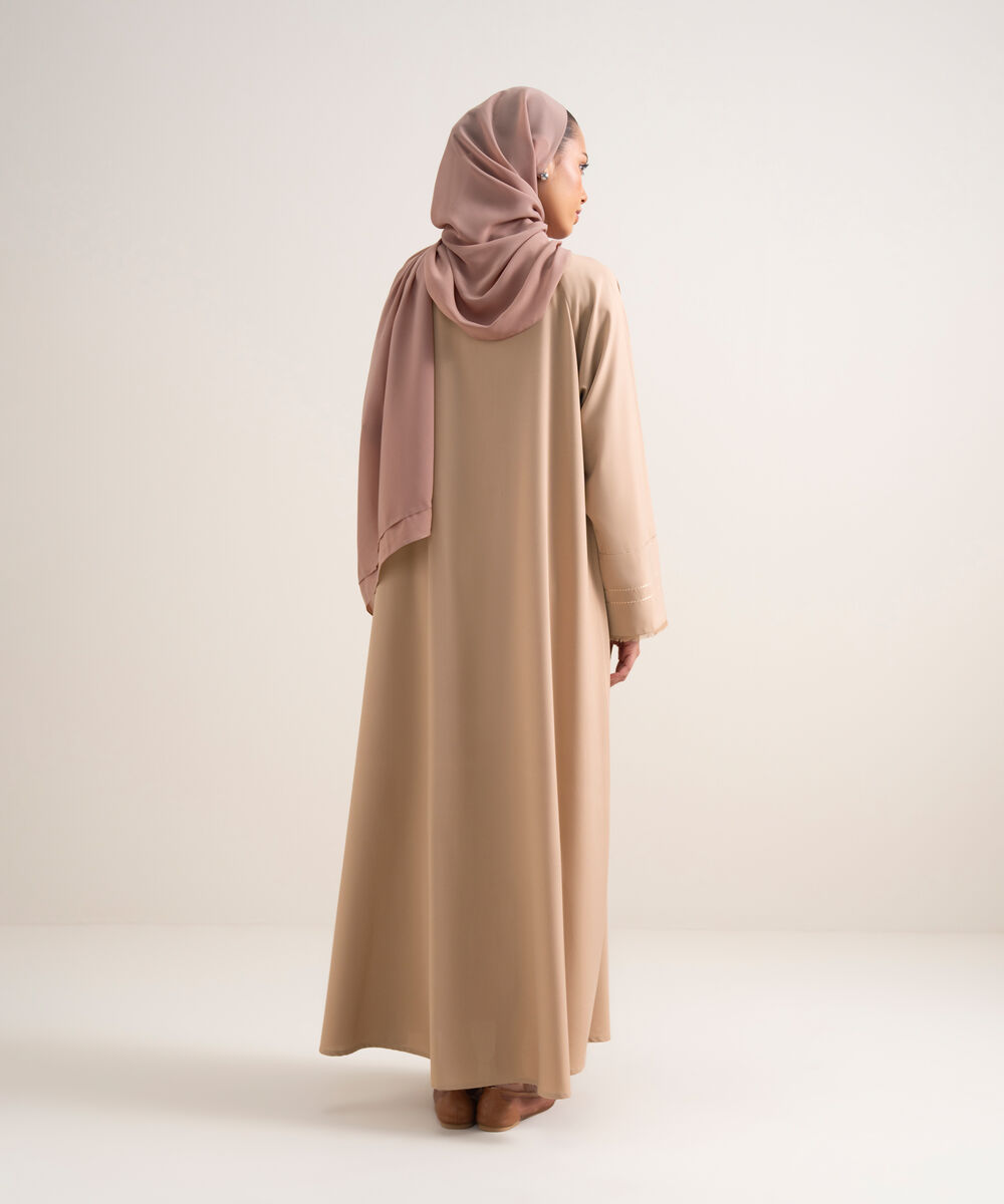 Women's Beige Button Through Raglan Abbaya