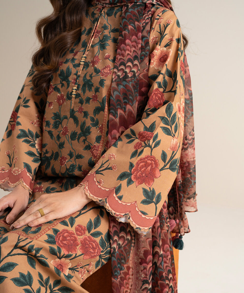 Women's Unstitched Cotton Printed Multi  3 Piece Suit