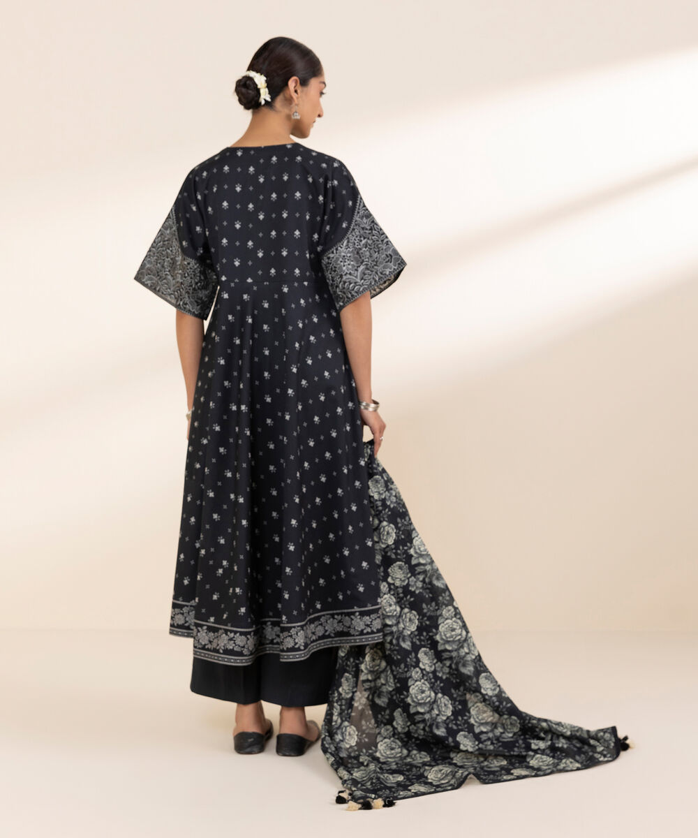 Women's Unstitched Lawn Embroidered Black 2 Piece Suit