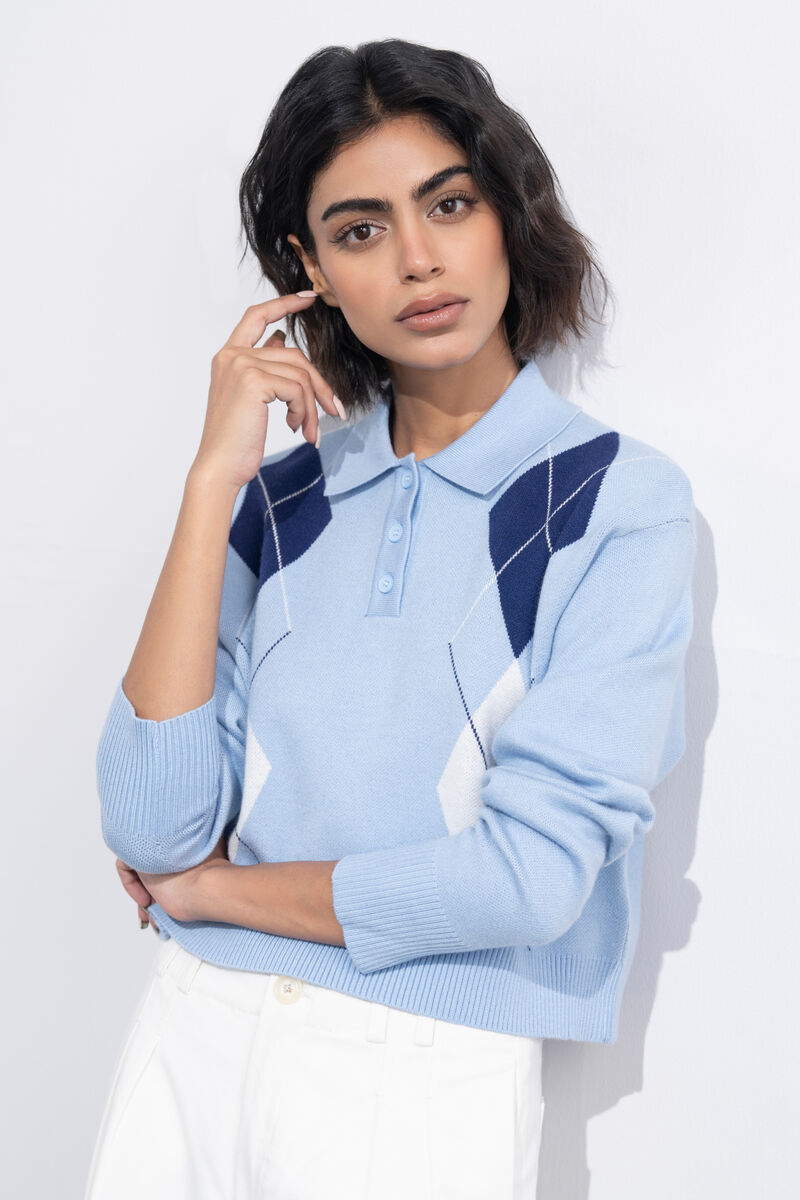 Argyle Knit Polo Sweater