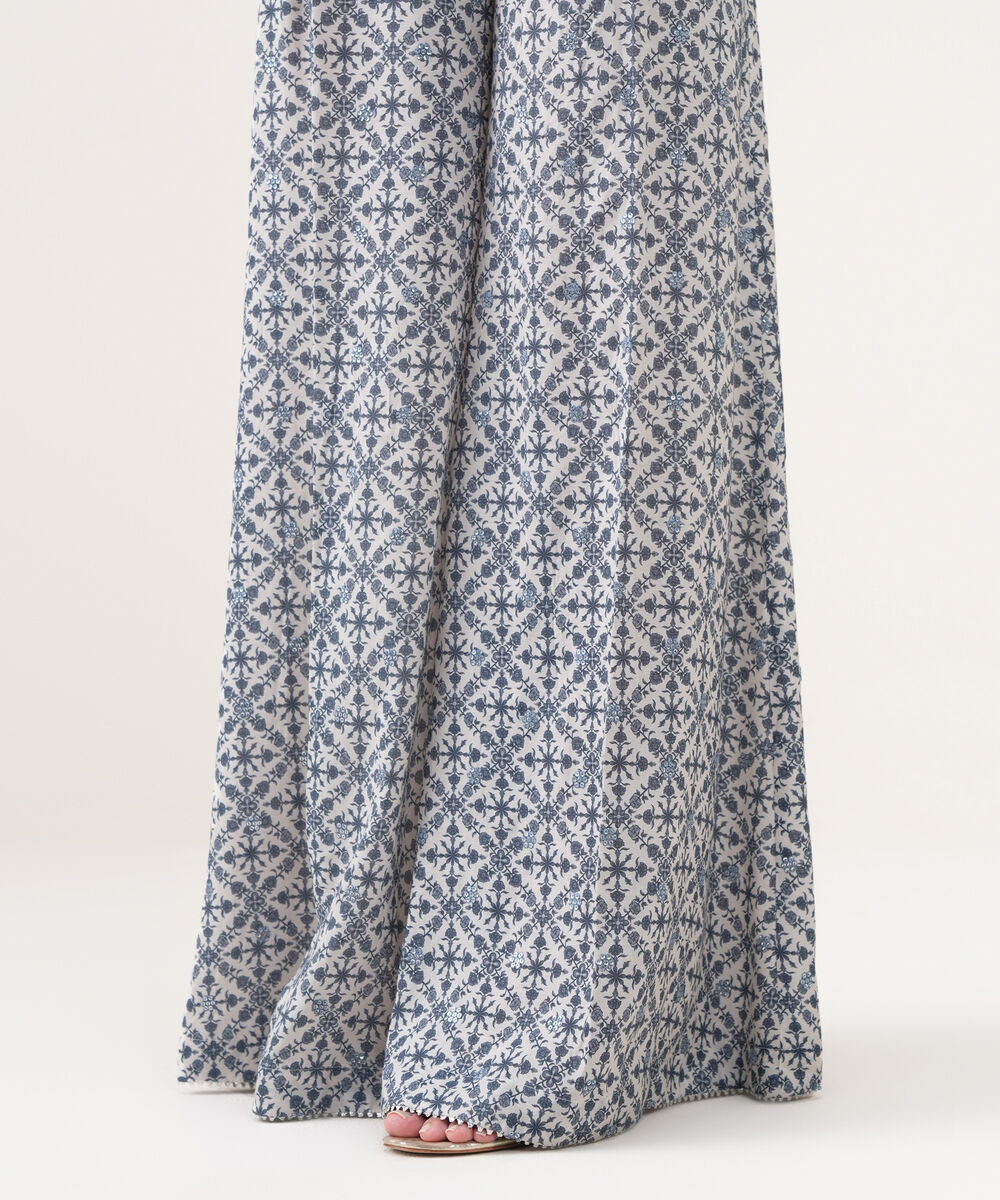 Women's RTW Viscose Raw Silk Embroidered White Sharara