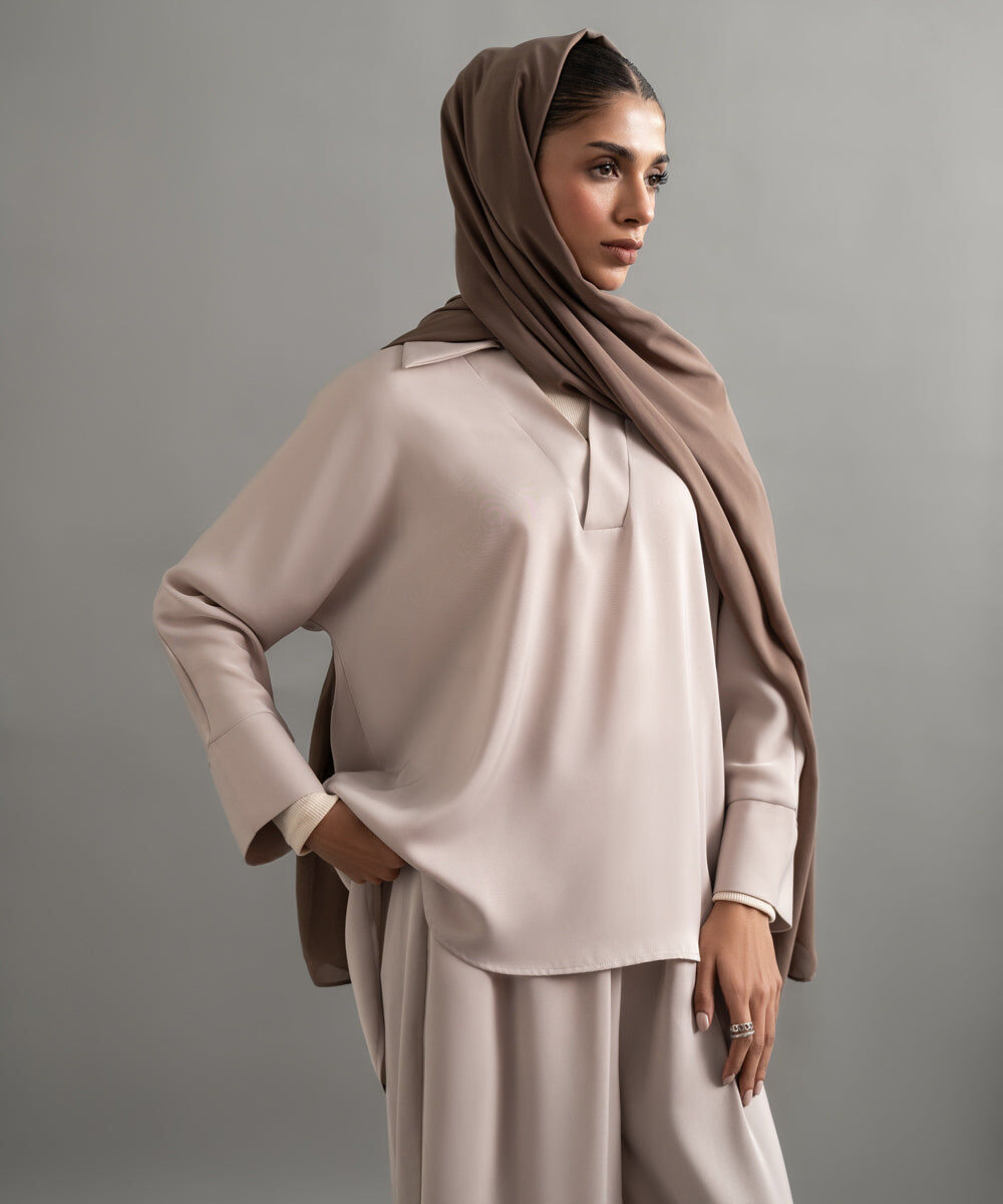 Woman - Pink Flowy Shirt With Collar And Full Sleeves