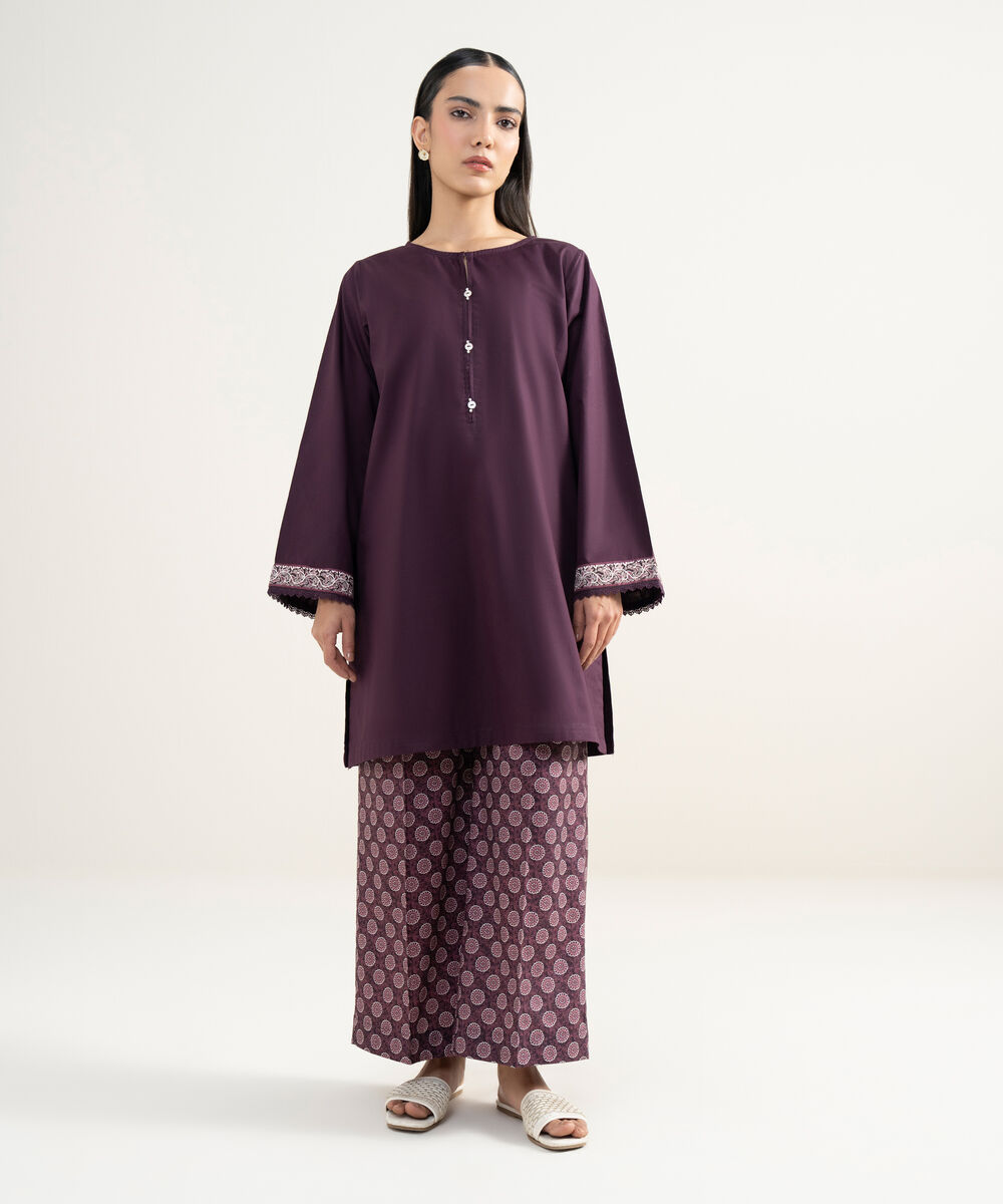 Women's RTW Lawn Solid Purple Straight Shirt