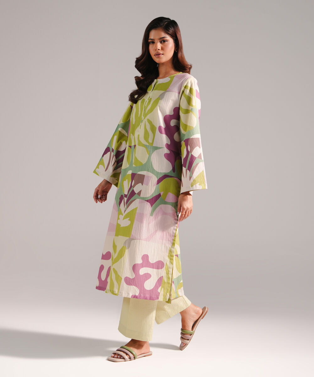 Women's RTW Seersucker Printed Mint Green 2 Piece Suit