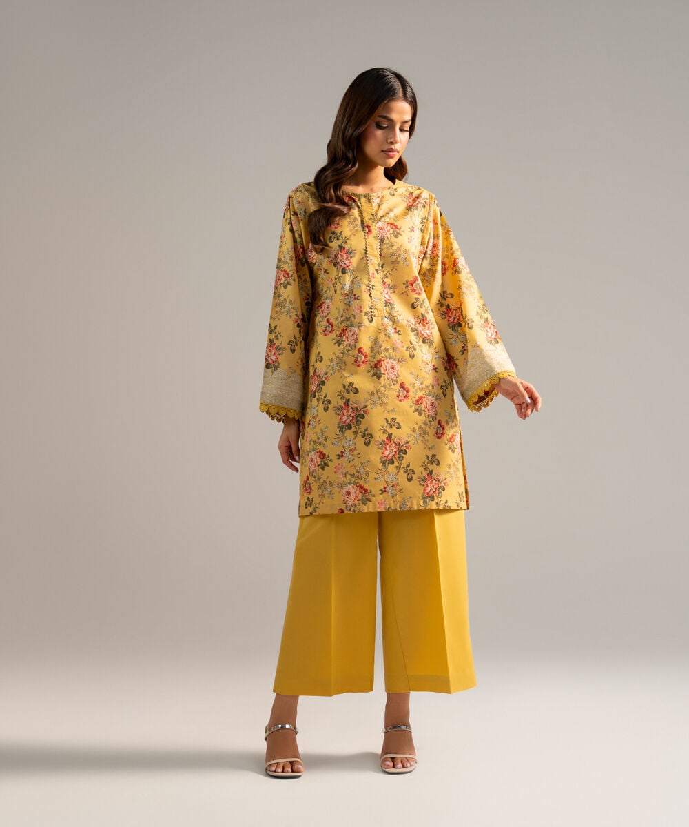 Women's RTW Zari Lawn Printed Yellow Straight Shirt