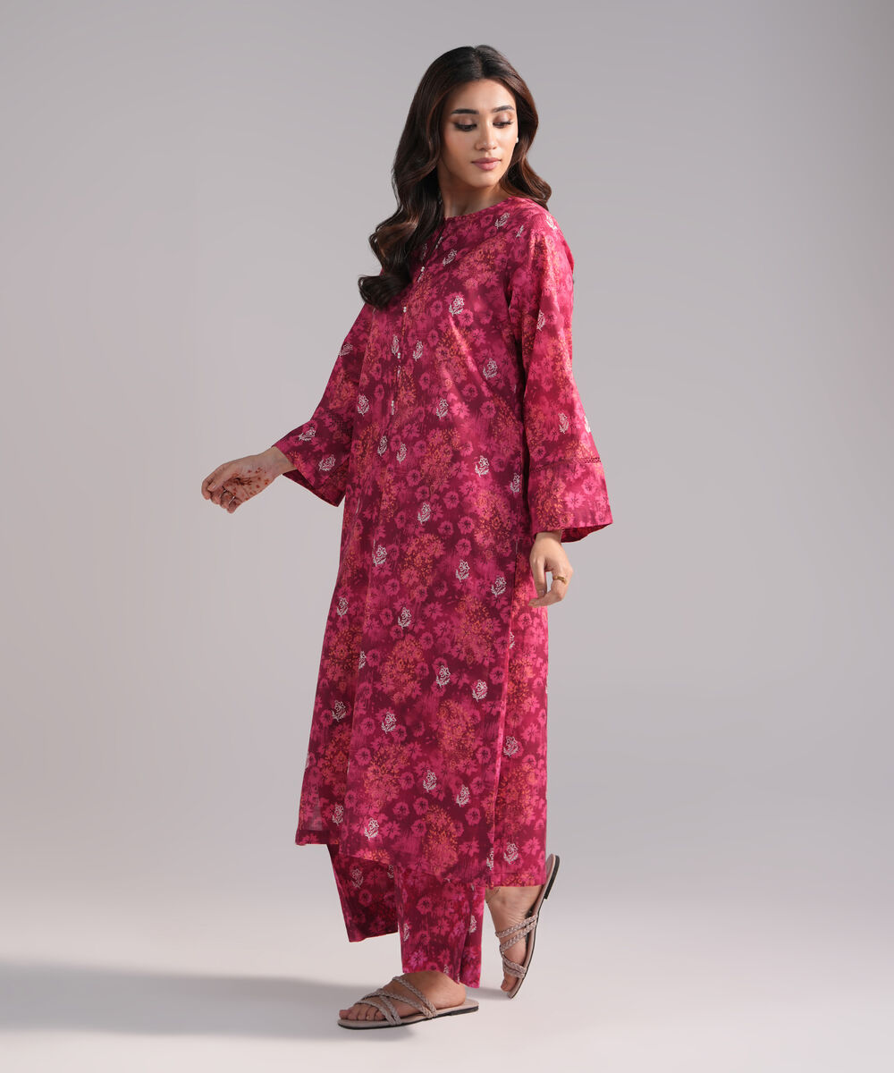 Women's RTW Crosshatch Printed Pink A-Line Shirt