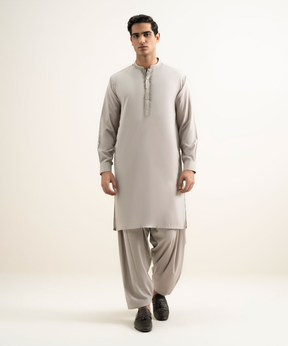 Men's Stitched Soft Grey  Kameez Shalwar