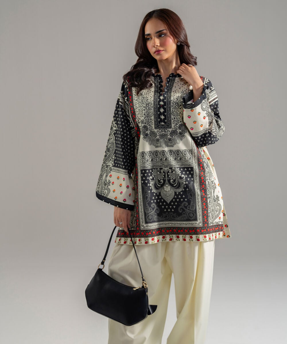 Women's RTW Lawn Printed Off White 2 Piece Suit