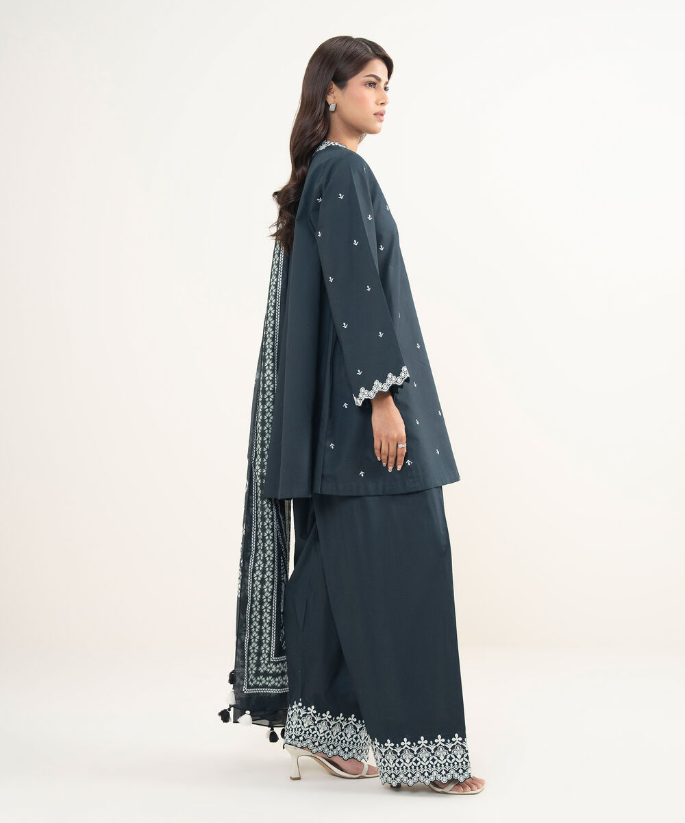 Women's Unstitched Lawn Embroidered Black 3 Piece Suit