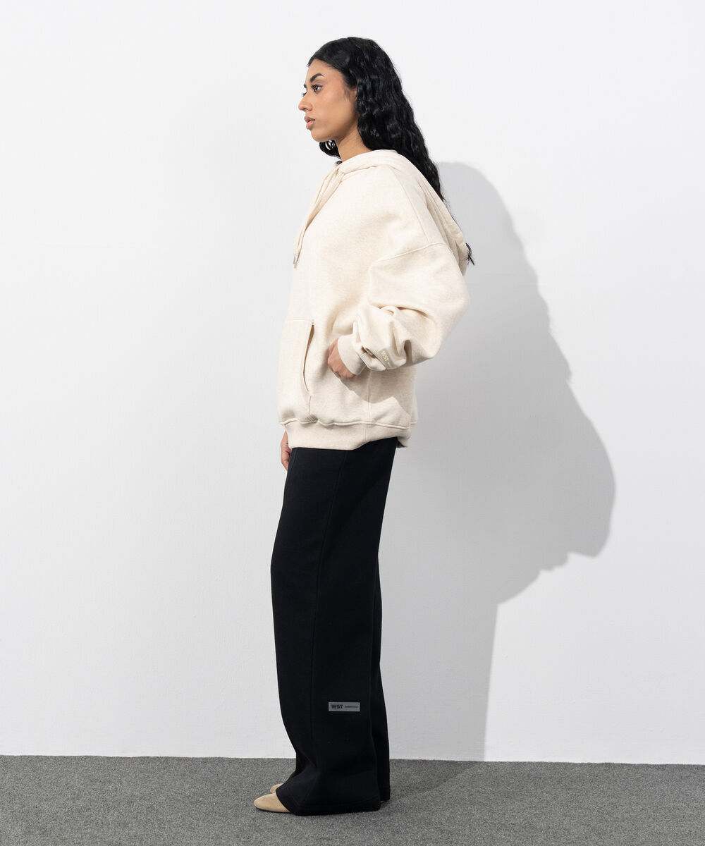 Women's Western Wear Beige Over-Sized Fleece Hoodie