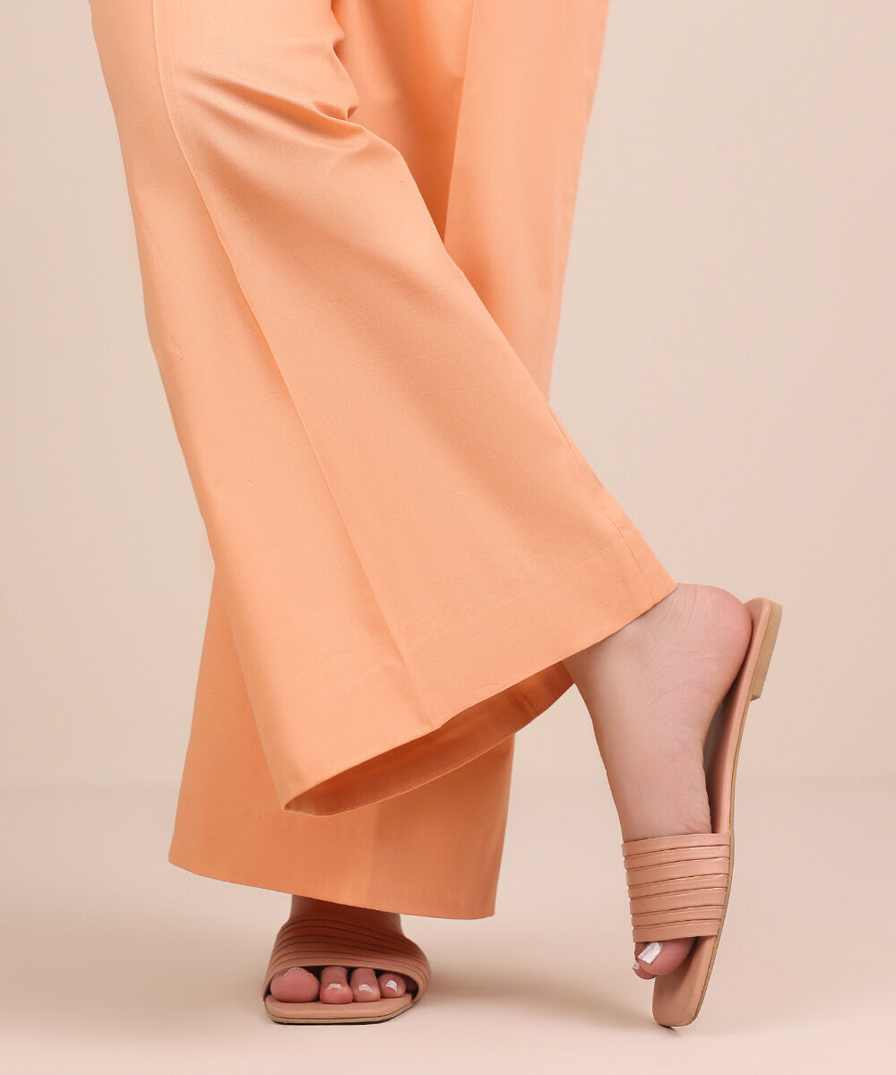 Unstitched Women's Pink Cotton Solid Trousers