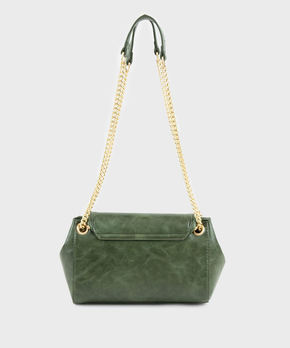 Women's Green Cross Body Bag With Metal Chain