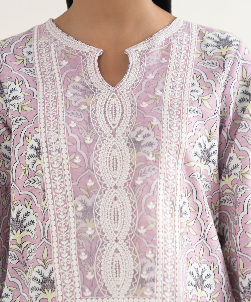 Women's RTW Light Khaddar Embroidered Pink Straight Shirt