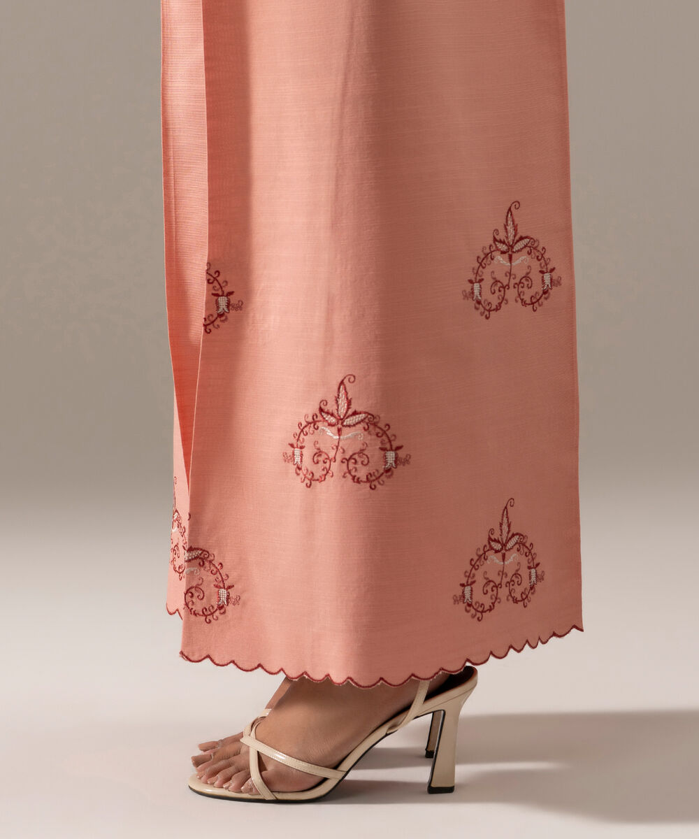 Women's RTW Khaddar Solid Pink Flared Pants