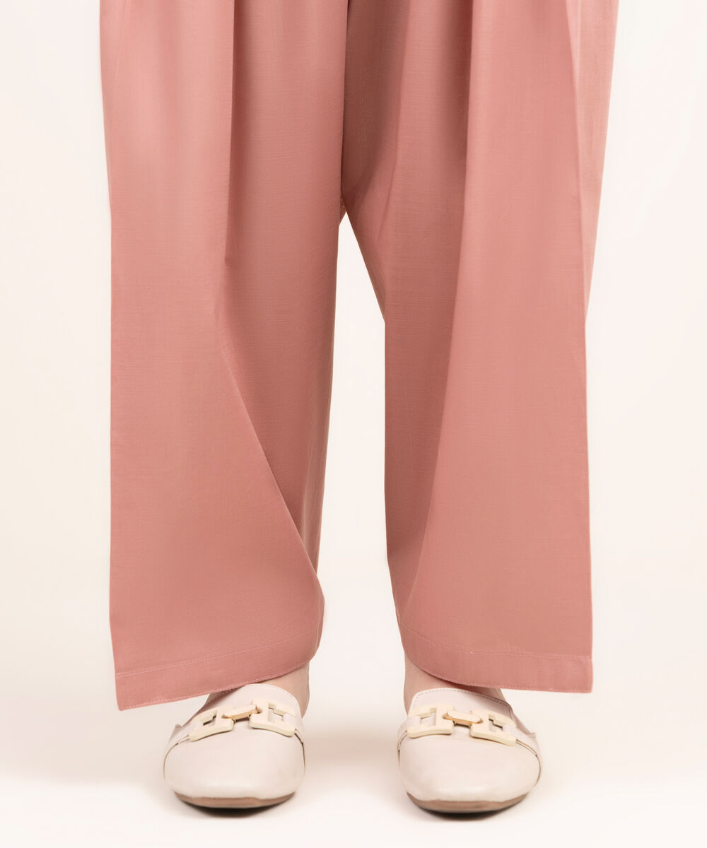 Women's RTW Khaddar Solid Pink Shalwar