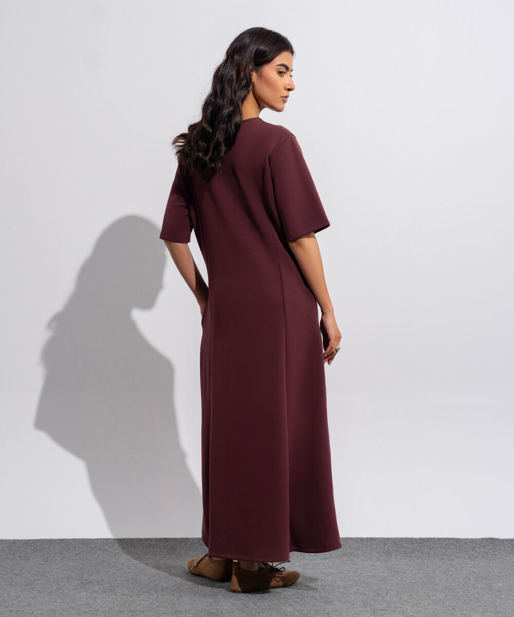 Women's Western Wear Burgendy Soft Lux Flared Maxi Dress