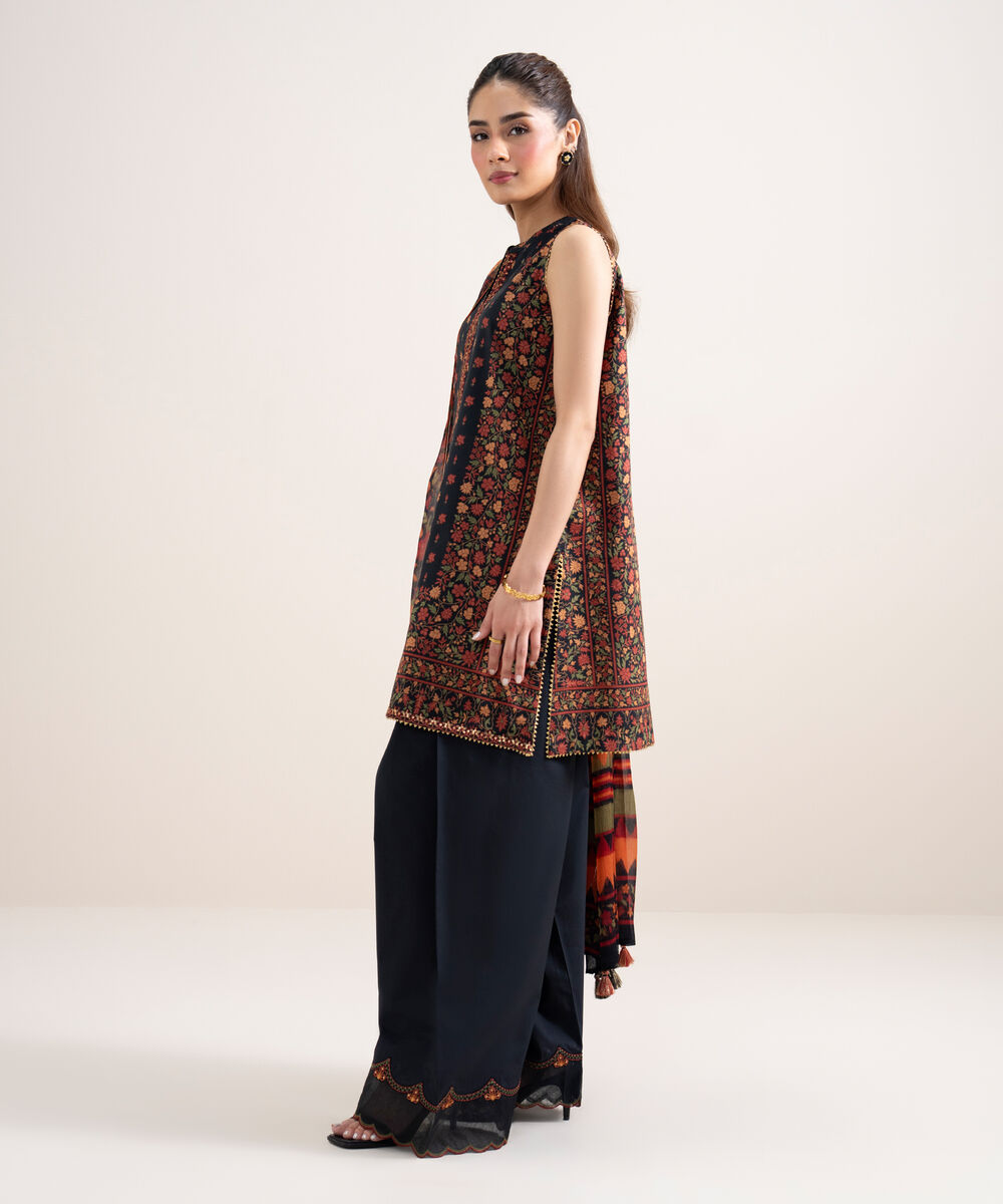 Women's Unstitched Lawn Embroidered Black 3 Piece Suit