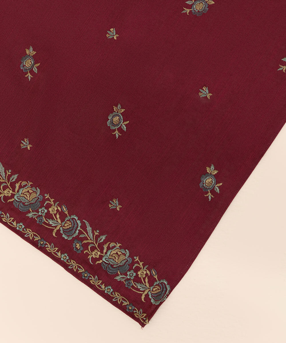 Khaddar Red Embroidered Dupatta