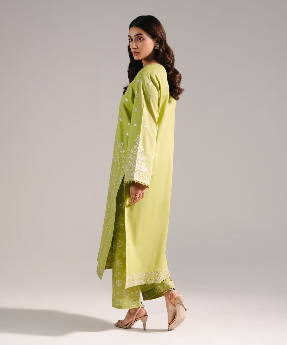 Women's RTW Dobby Embroidered Green 2 Piece Suit