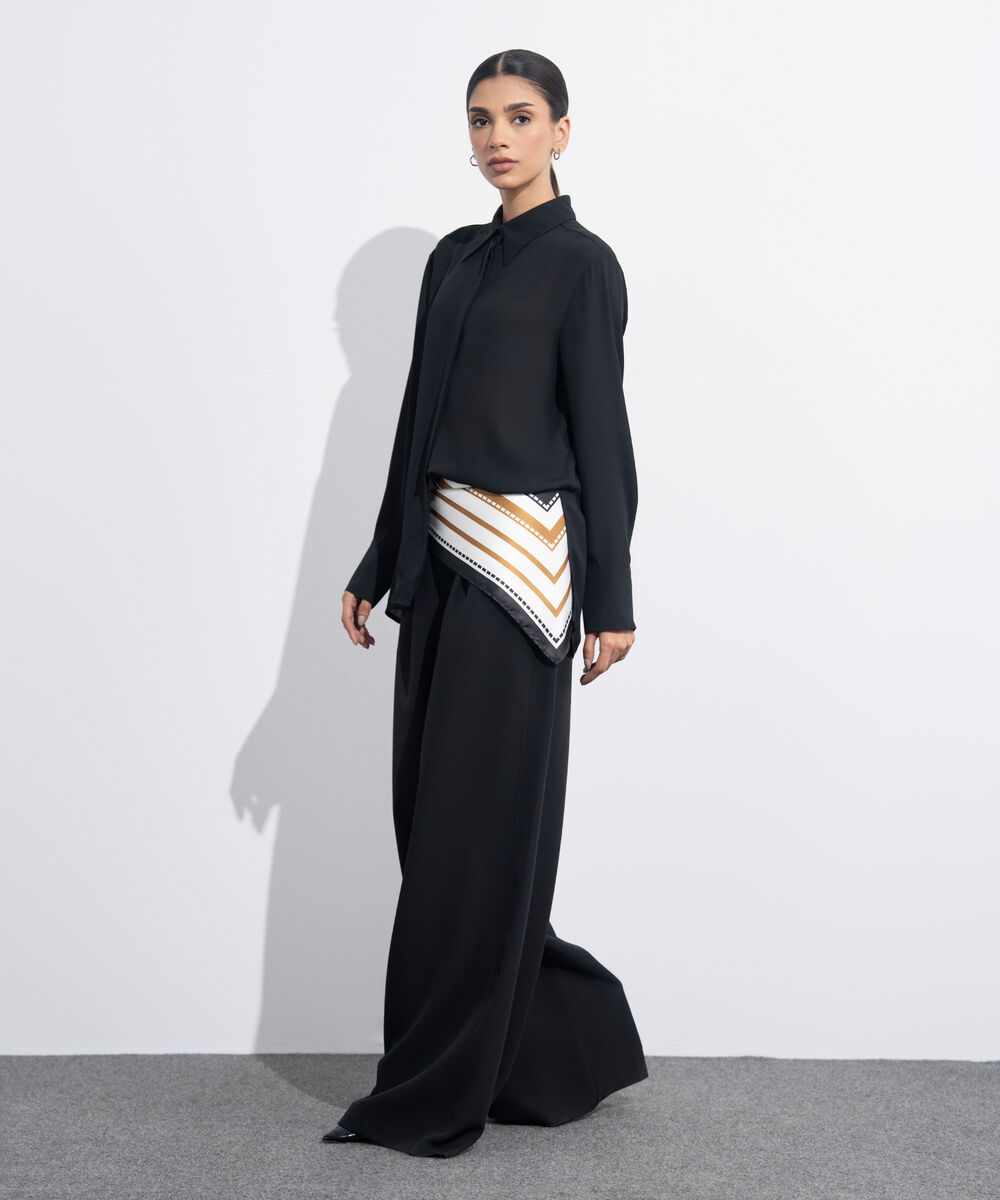 Women's Western Wear Black Button Through Sheer Shirt